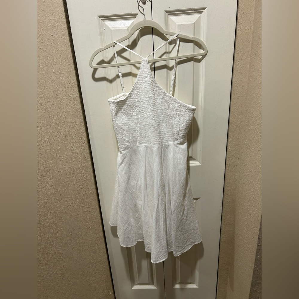 Urban Outfitters Smocked Mini Dress White Babydoll Festival Resort Vacation ,L - Picture 2 of 7